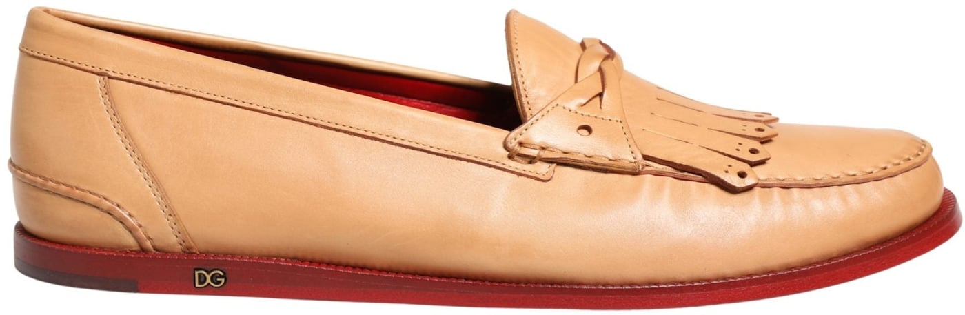 Dolce & Gabbana Beige Tassel Leather Men Slip On Loafers Shoes