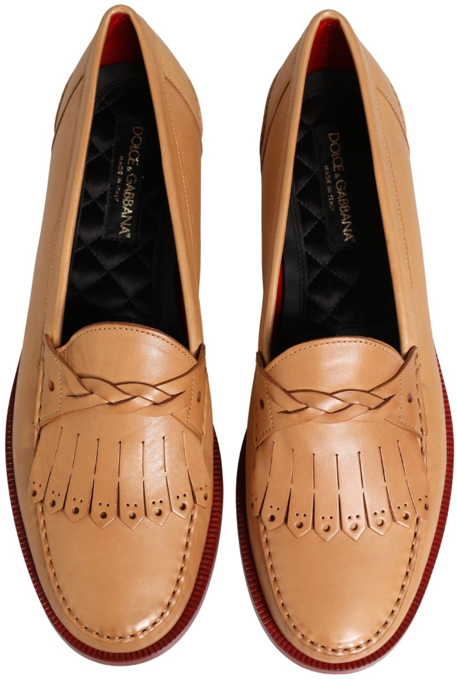 Dolce & Gabbana Beige Tassel Leather Men Slip On Loafers Shoes