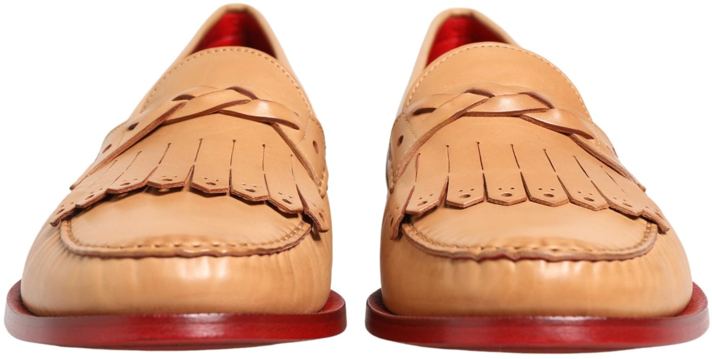 Dolce & Gabbana Beige Tassel Leather Men Slip On Loafers Shoes