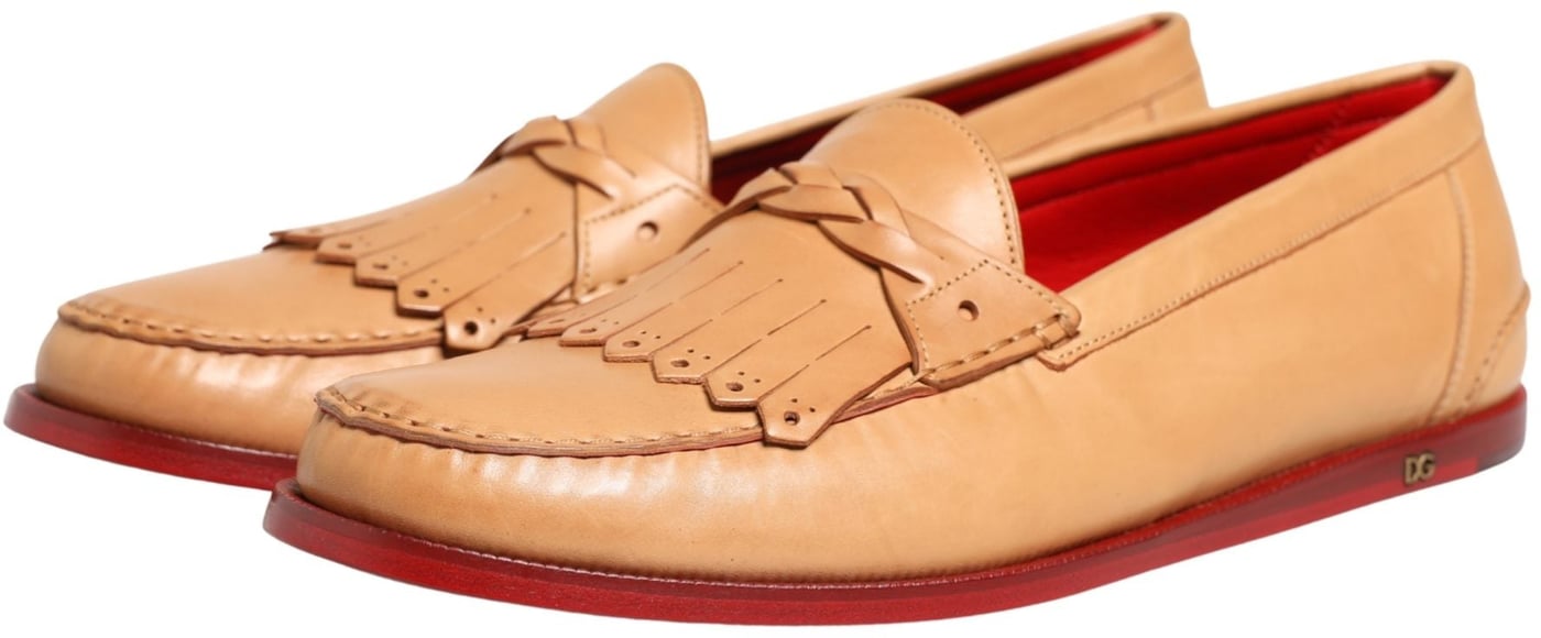 Dolce & Gabbana Beige Tassel Leather Men Slip On Loafers Shoes