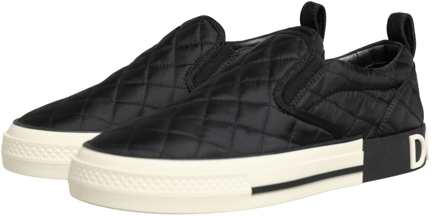 Dolce & Gabbana Black Quilted Slip On Low Top Sneakers Shoes