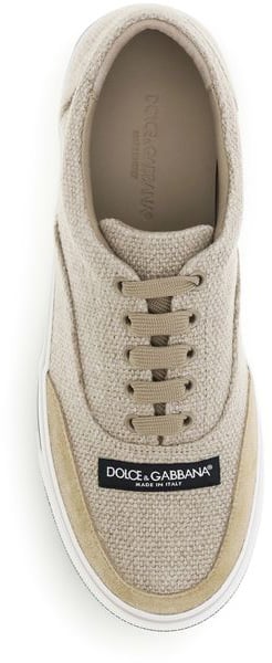 Dolce & Gabbana Beige Linen Low Top Sneakers