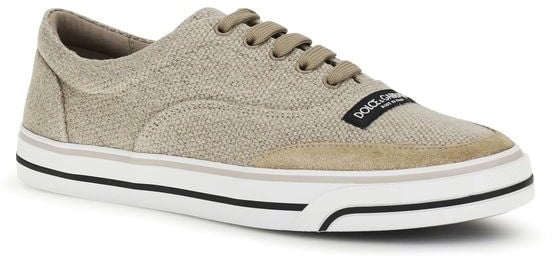 Dolce & Gabbana Beige Linen Low Top Sneakers