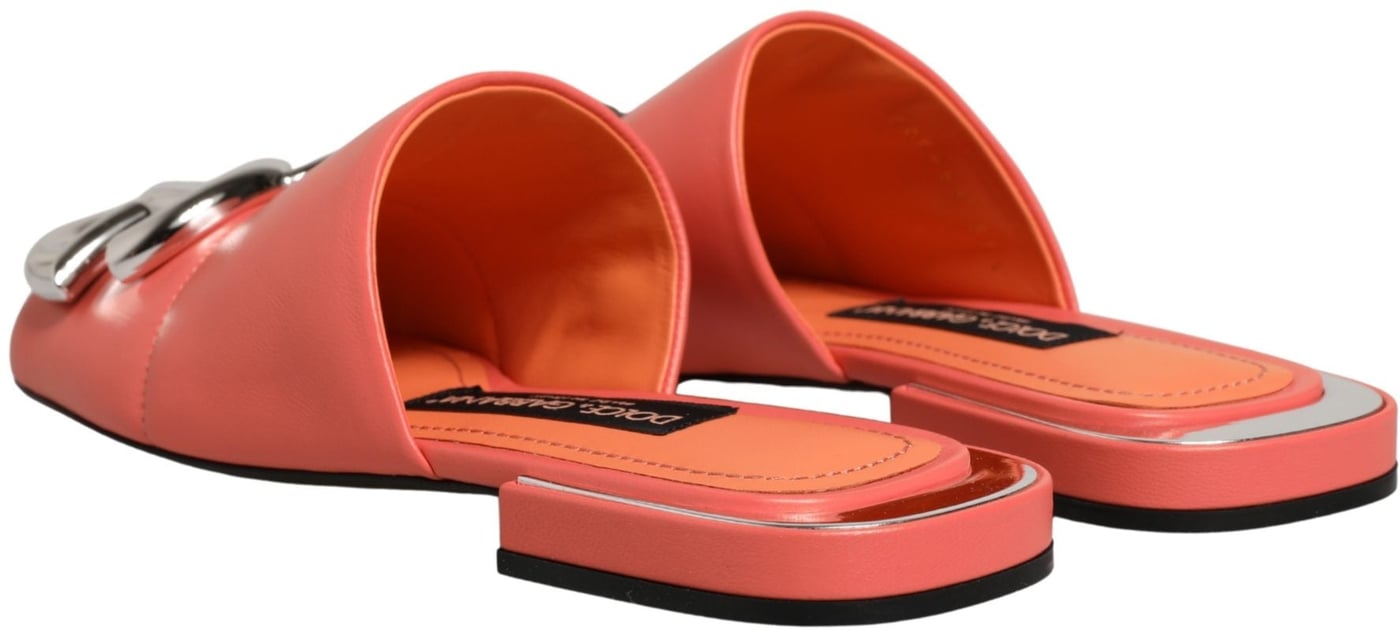 Dolce & Gabbana Orange DG Logo Leather Flats Sandals Shoes
