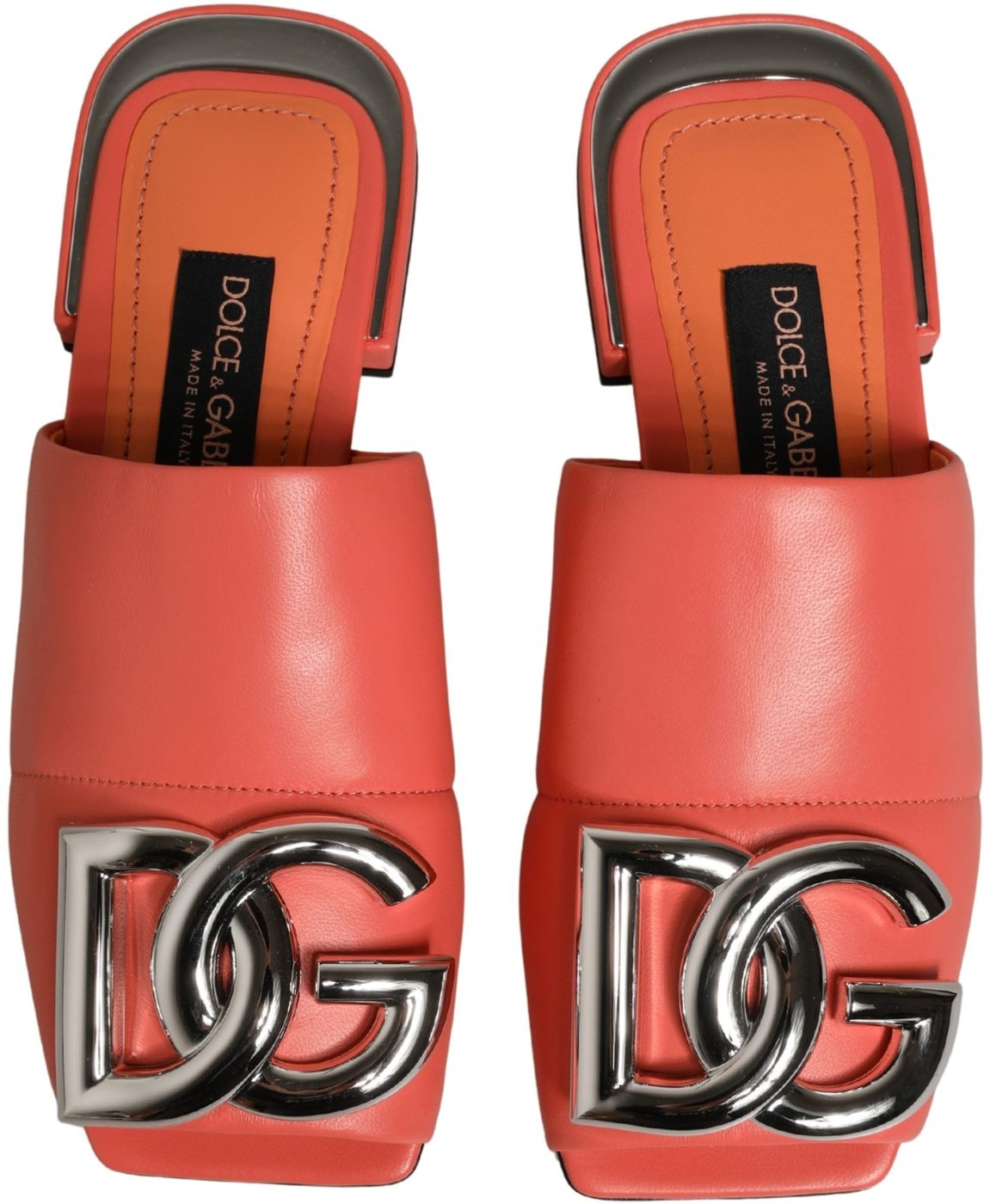 Dolce & Gabbana Orange DG Logo Leather Flats Sandals Shoes