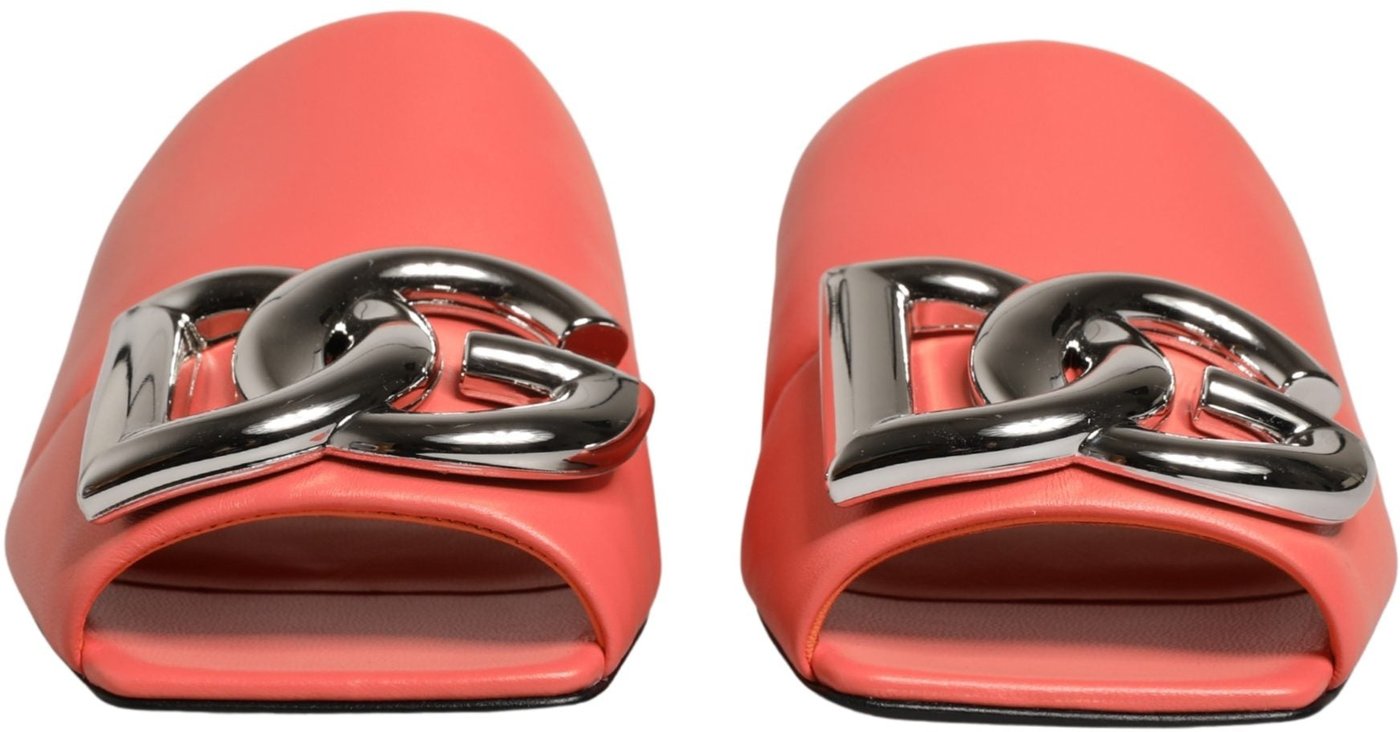 Dolce & Gabbana Orange DG Logo Leather Flats Sandals Shoes