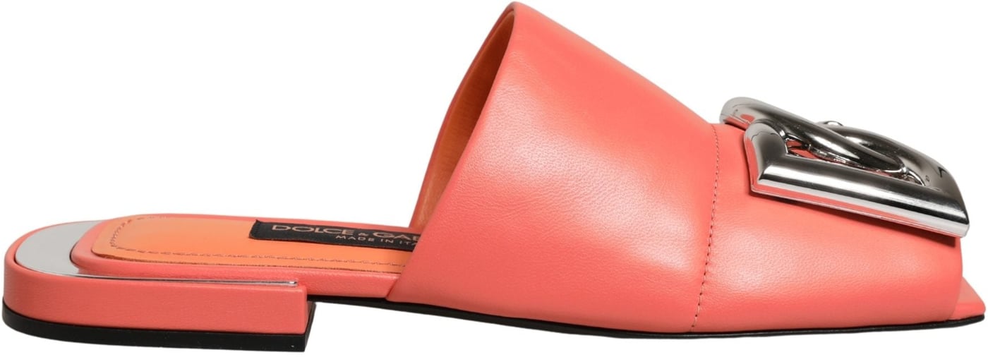 Dolce & Gabbana Orange DG Logo Leather Flats Sandals Shoes