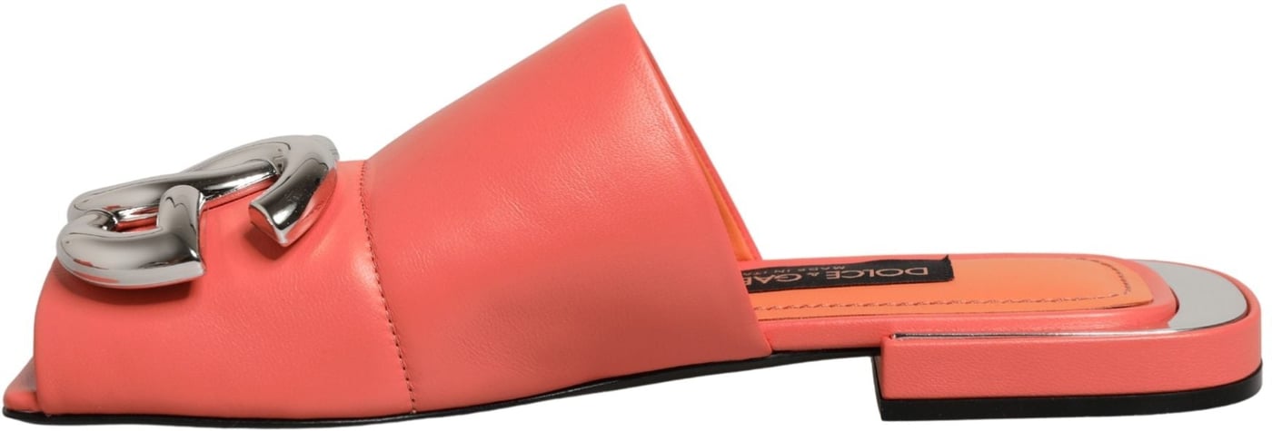 Dolce & Gabbana Orange DG Logo Leather Flats Sandals Shoes