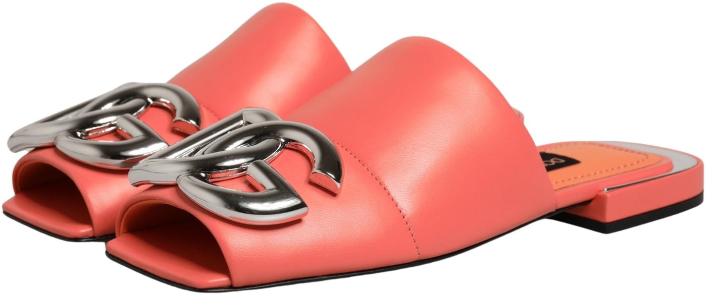 Dolce & Gabbana Orange DG Logo Leather Flats Sandals Shoes