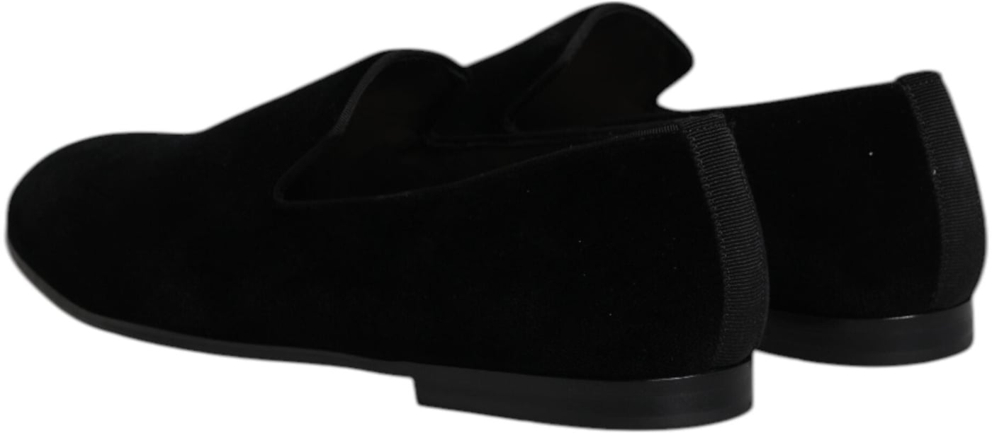 Dolce & Gabbana Black Velvet Slip On Loafers Formal Shoes