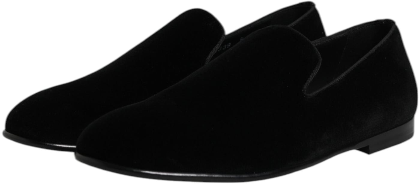 Dolce & Gabbana Black Velvet Slip On Loafers Formal Shoes