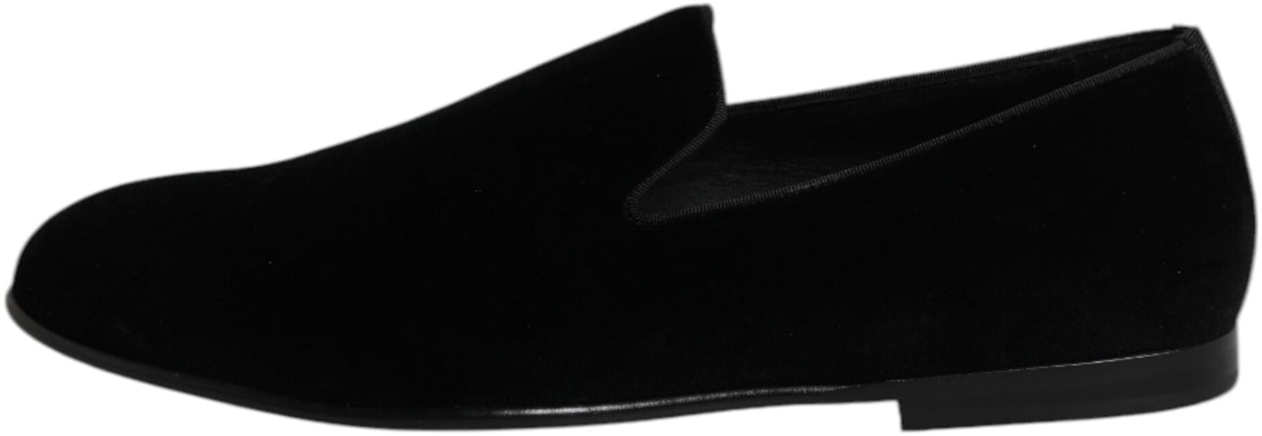 Dolce & Gabbana Black Velvet Slip On Loafers Formal Shoes