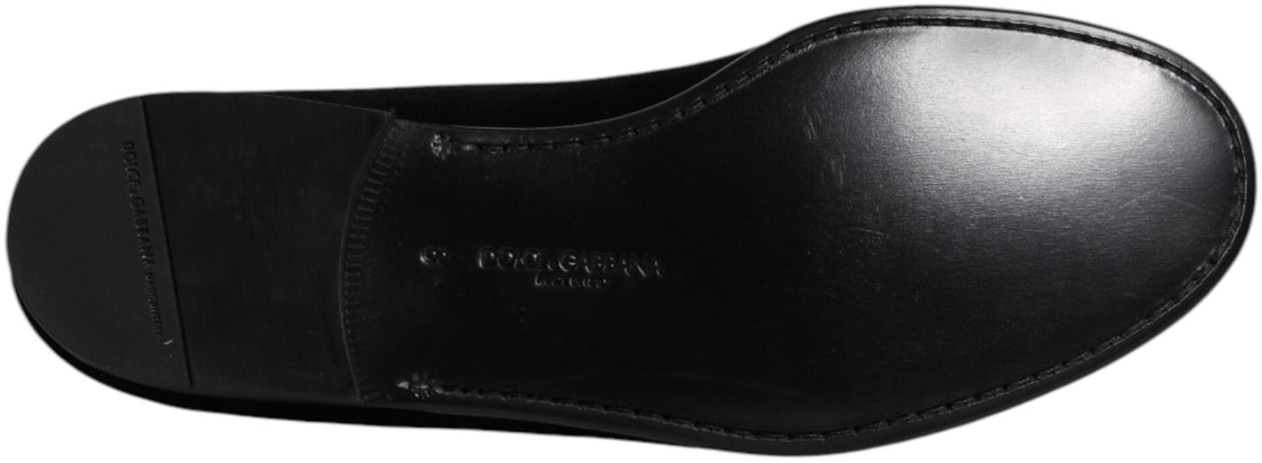 Dolce & Gabbana Black Velvet Slip On Loafers Formal Shoes