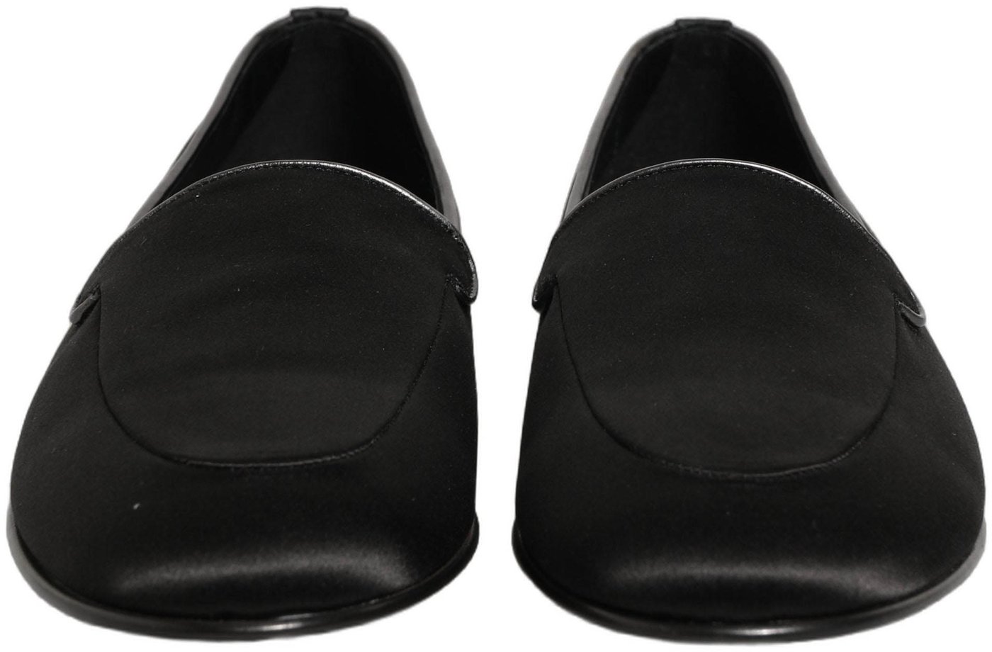 Dolce & Gabbana Black Satin Logo Slip On Flats Loafers Shoes