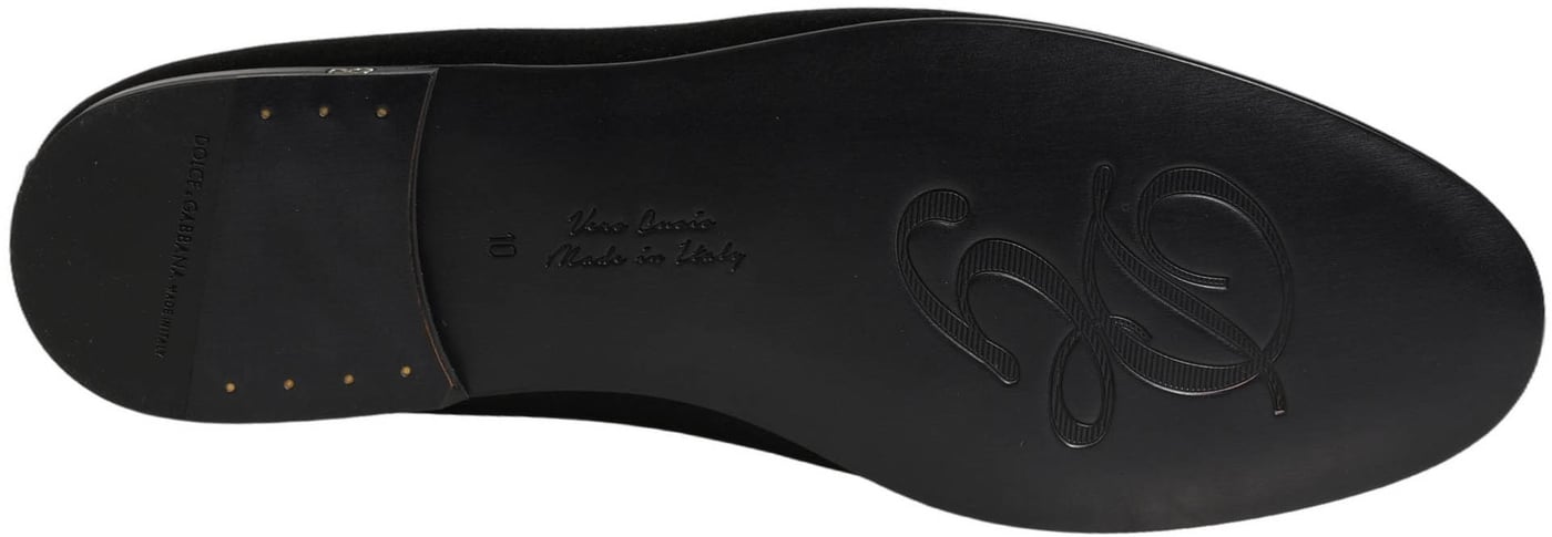Dolce & Gabbana Black Satin Logo Slip On Flats Loafers Shoes