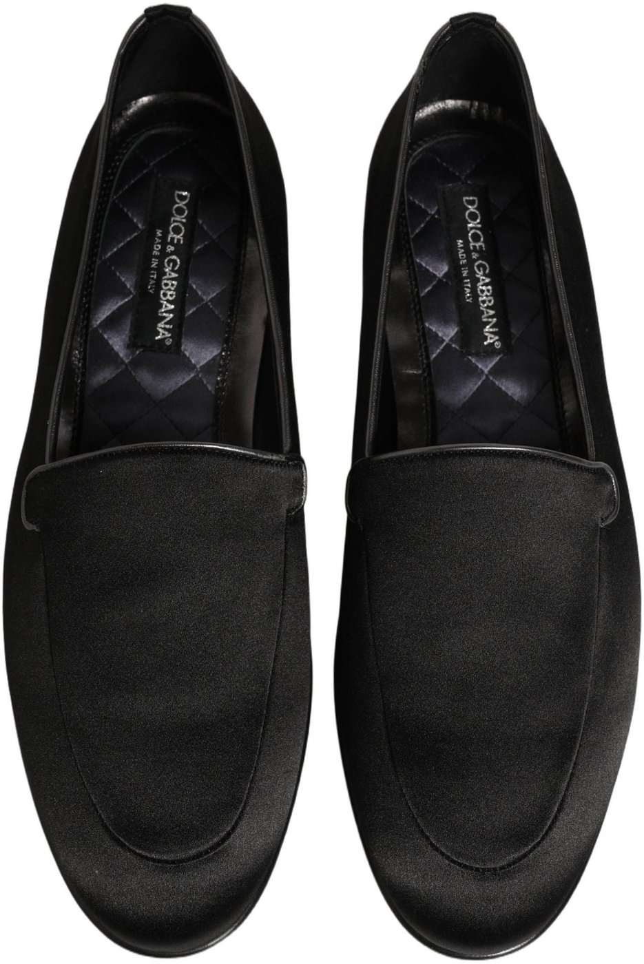 Dolce & Gabbana Black Satin Logo Slip On Flats Loafers Shoes