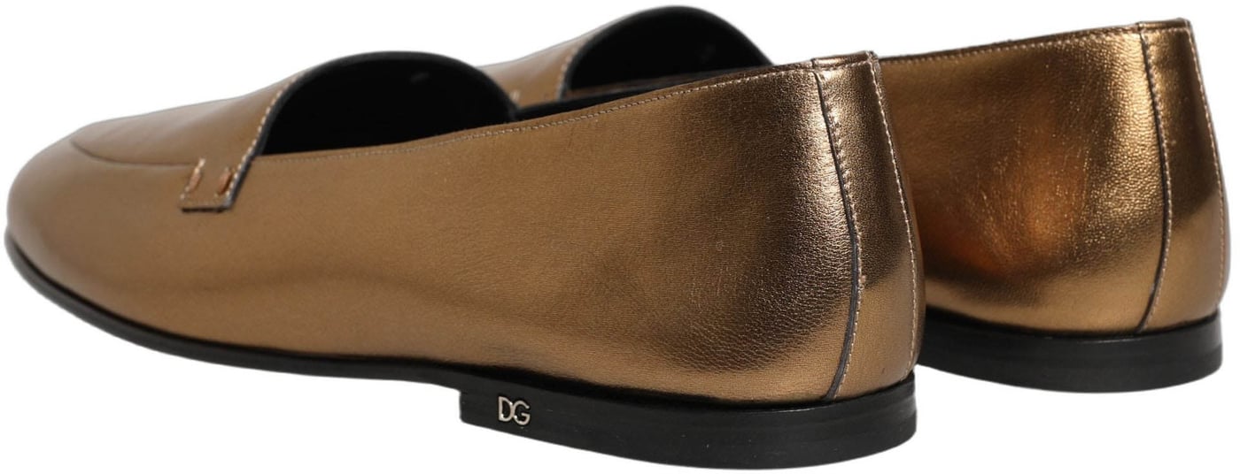 Dolce & Gabbana Gold Leather DG Logo Slip On Men Loafers Shoes