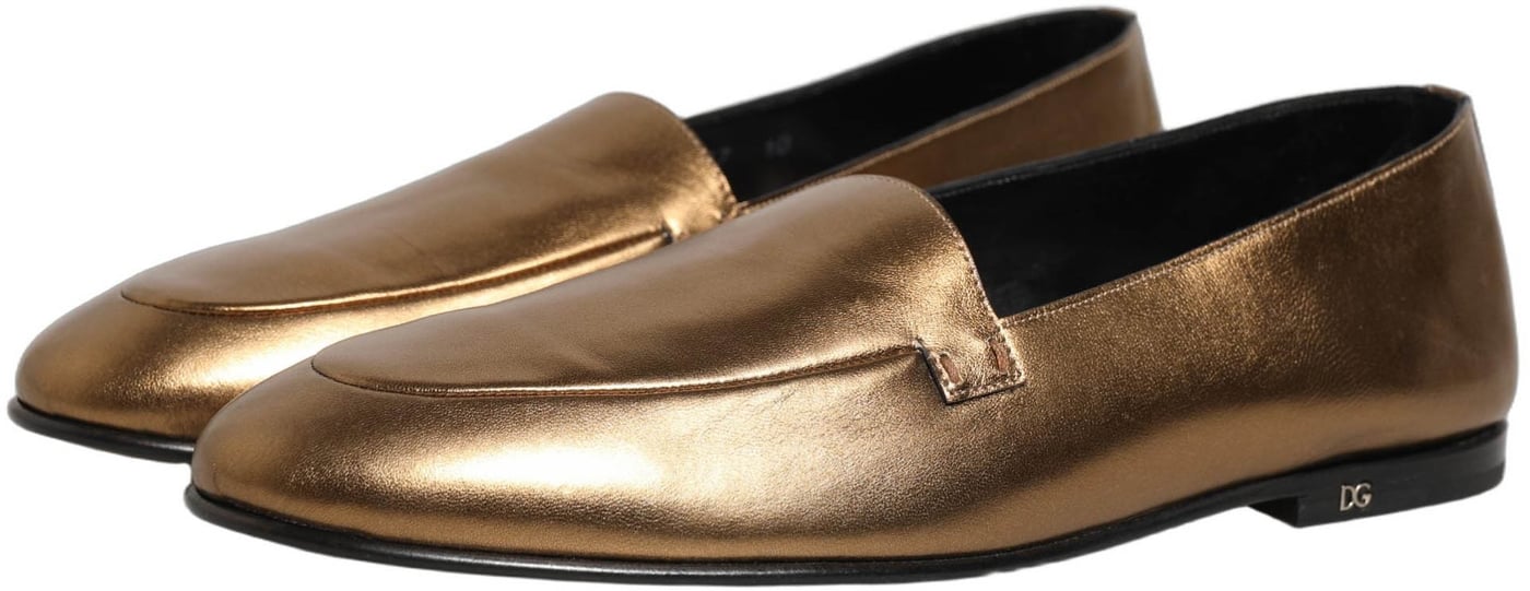 Dolce & Gabbana Gold Leather DG Logo Slip On Men Loafers Shoes