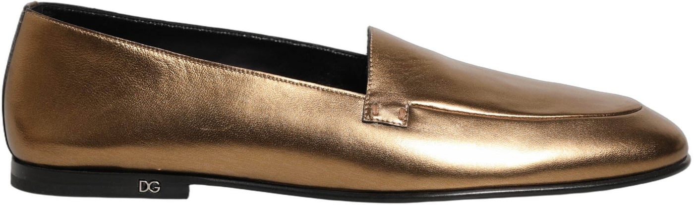 Dolce & Gabbana Gold Leather DG Logo Slip On Men Loafers Shoes