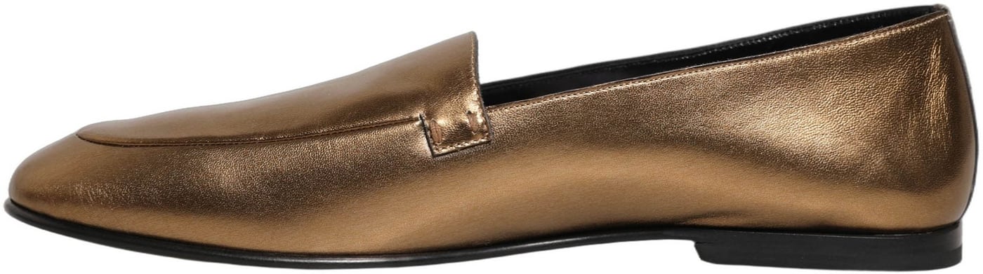 Dolce & Gabbana Gold Leather DG Logo Slip On Men Loafers Shoes