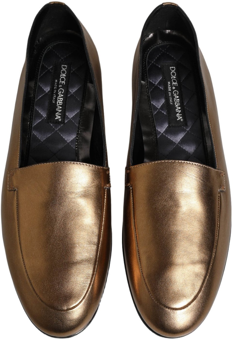 Dolce & Gabbana Gold Leather DG Logo Slip On Men Loafers Shoes