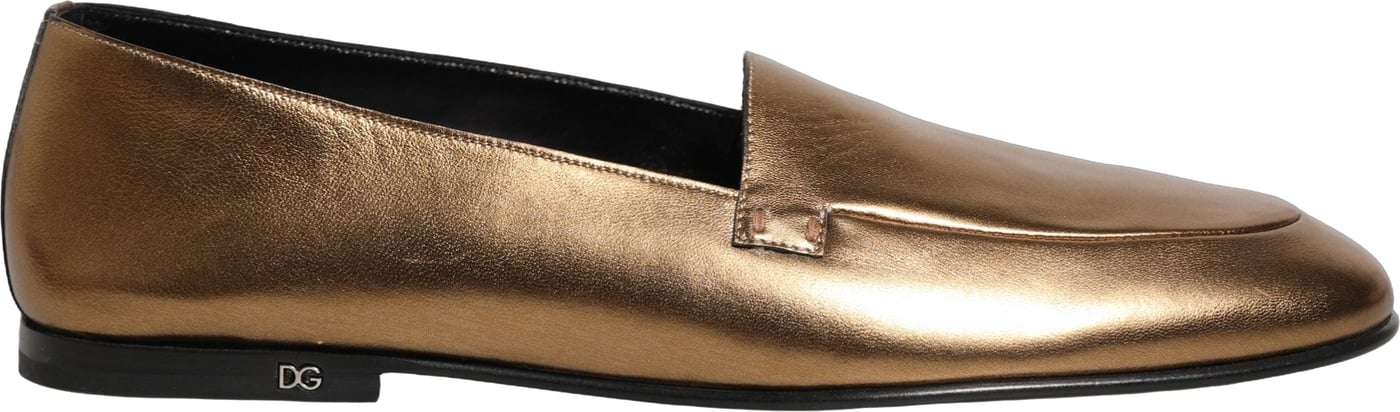 Dolce & Gabbana Gold Leather DG Logo Slip On Men Loafers Shoes