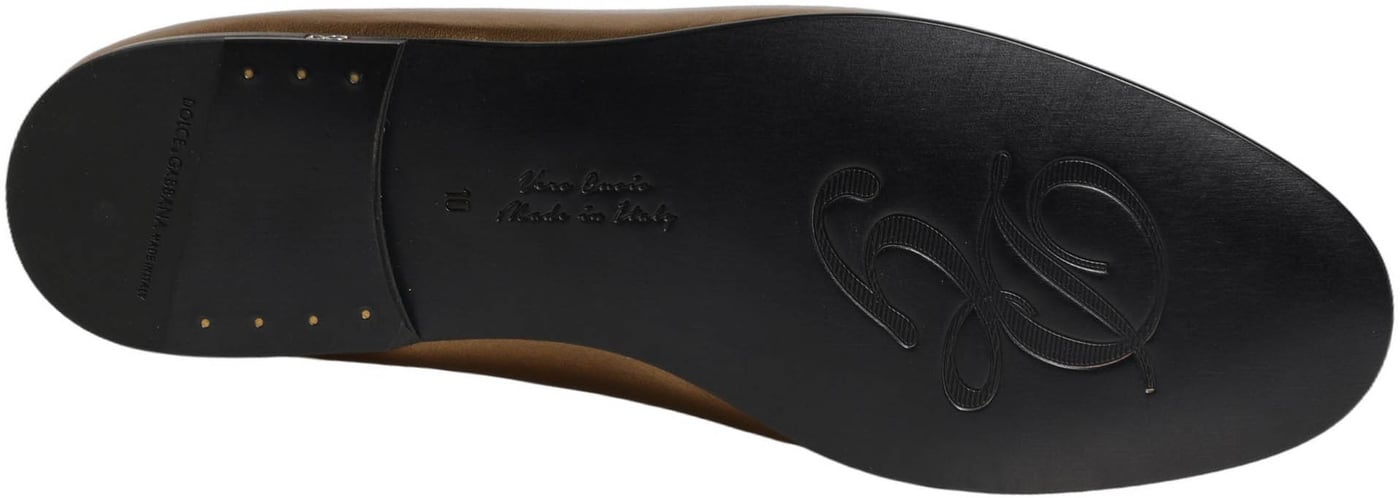 Dolce & Gabbana Gold Leather DG Logo Slip On Men Loafers Shoes