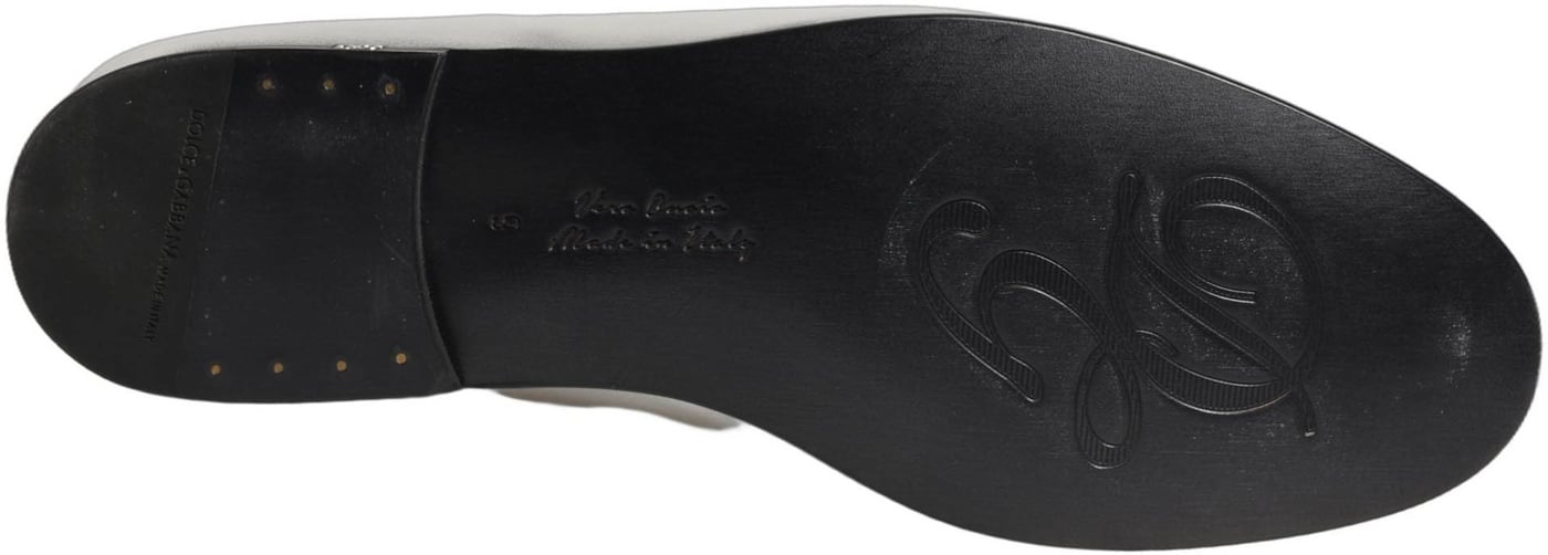 Dolce & Gabbana Silver Leather DG Logo Slip On Loafers Shoes