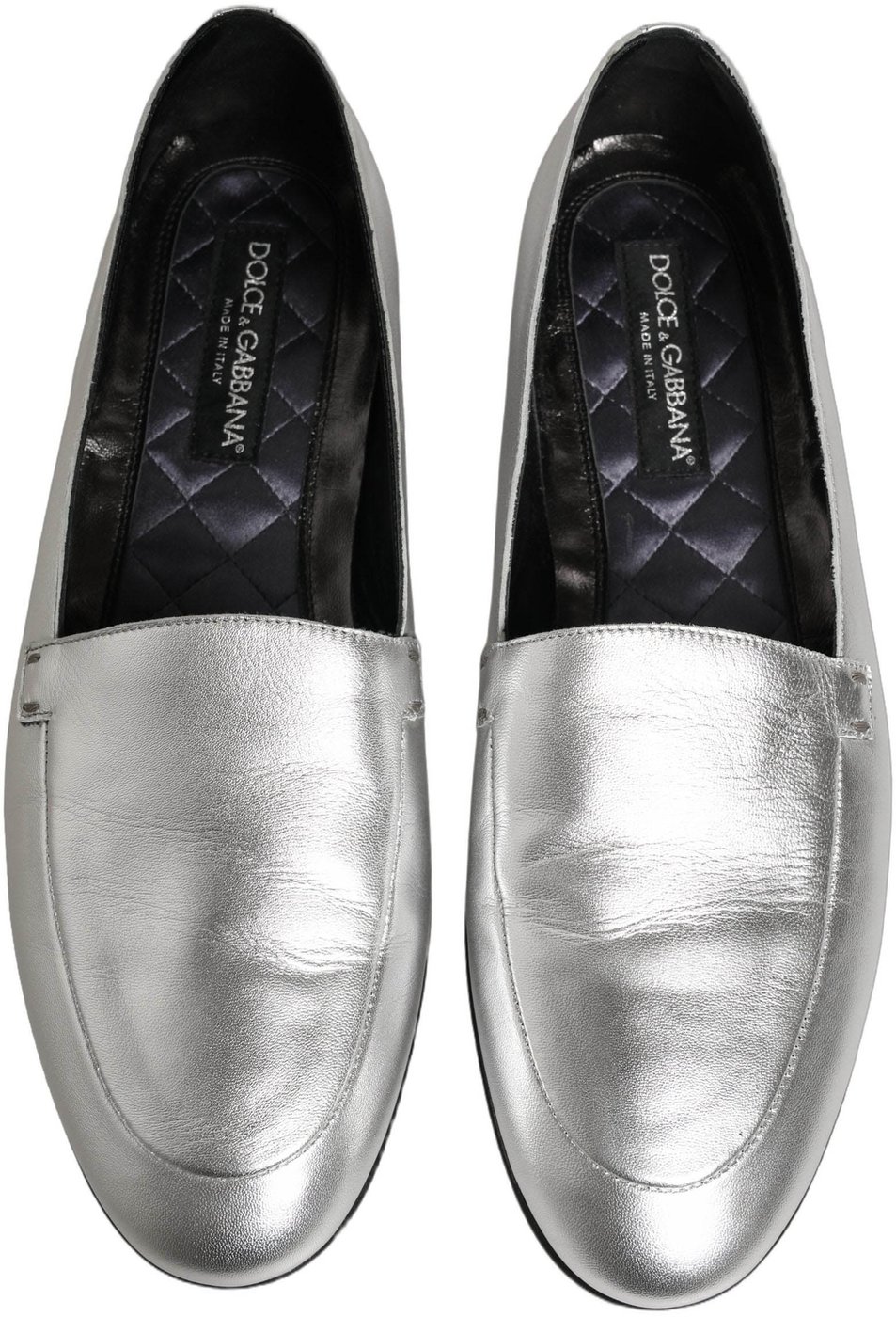 Dolce & Gabbana Silver Leather DG Logo Slip On Loafers Shoes