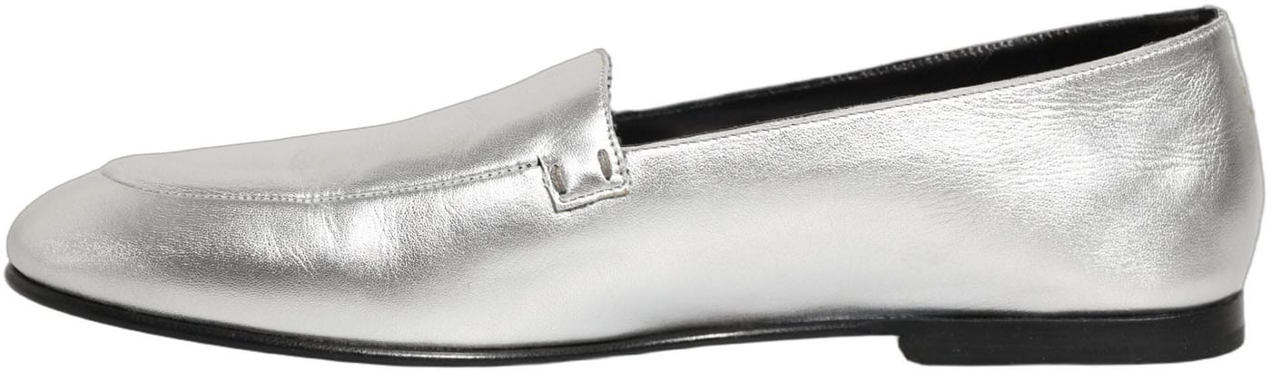 Dolce & Gabbana Silver Leather DG Logo Slip On Loafers Shoes