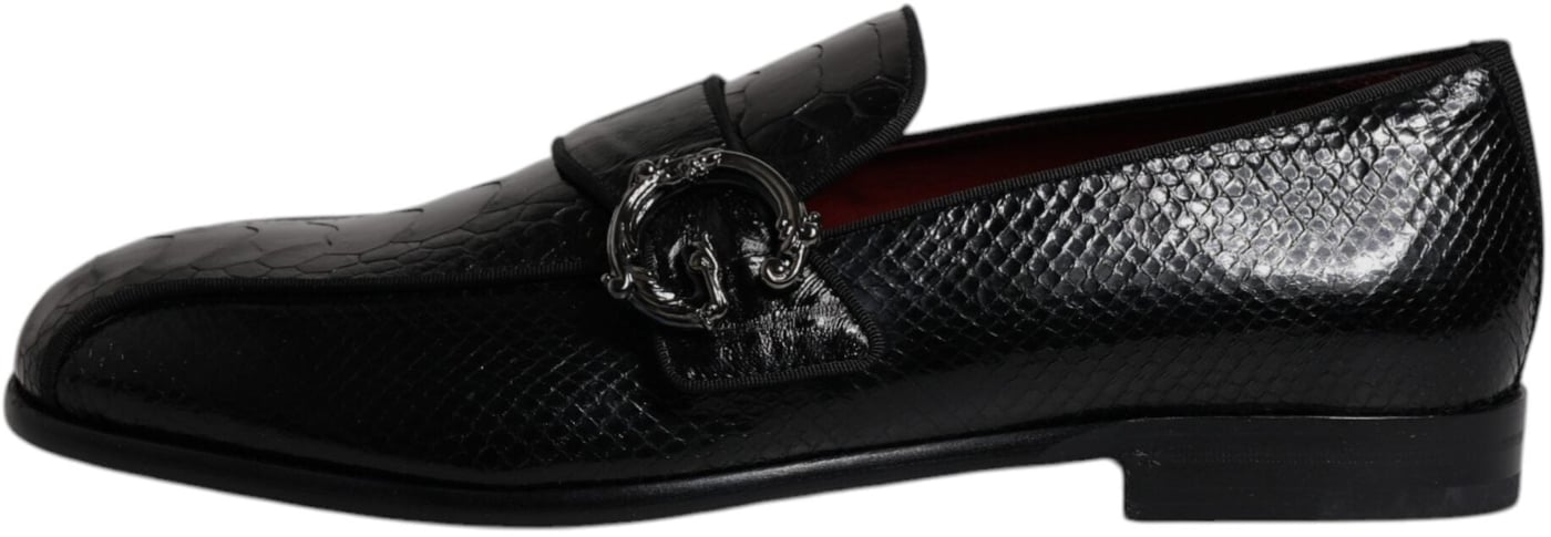 Dolce & Gabbana Black Exotic Leather DG Logo Loafers Formal Dress Shoes