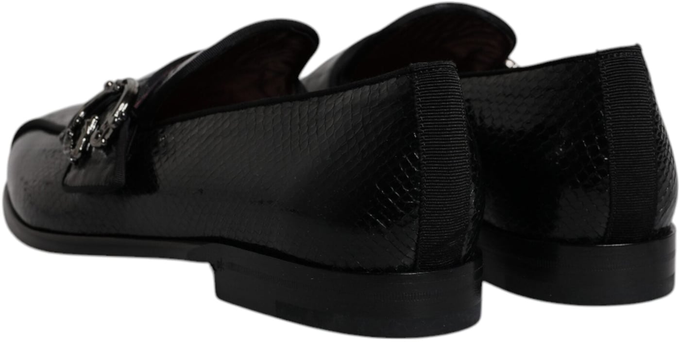 Dolce & Gabbana Black Exotic Leather DG Logo Loafers Formal Dress Shoes