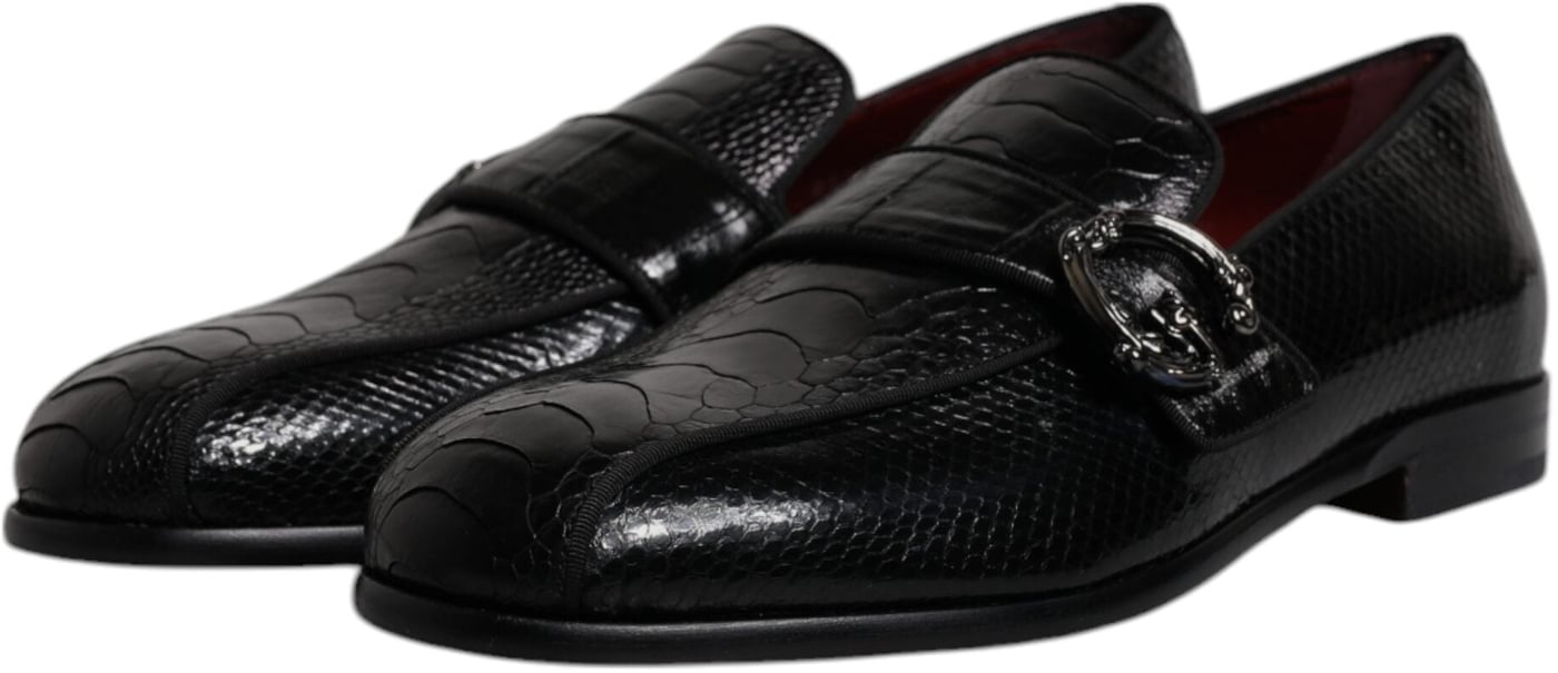 Dolce & Gabbana Black Exotic Leather DG Logo Loafers Formal Dress Shoes
