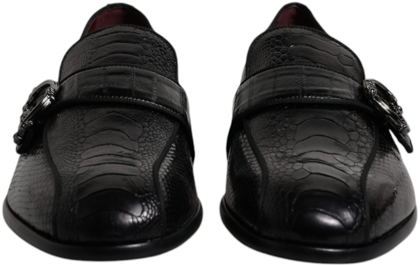 Dolce & Gabbana Black Exotic Leather DG Logo Loafers Formal Dress Shoes