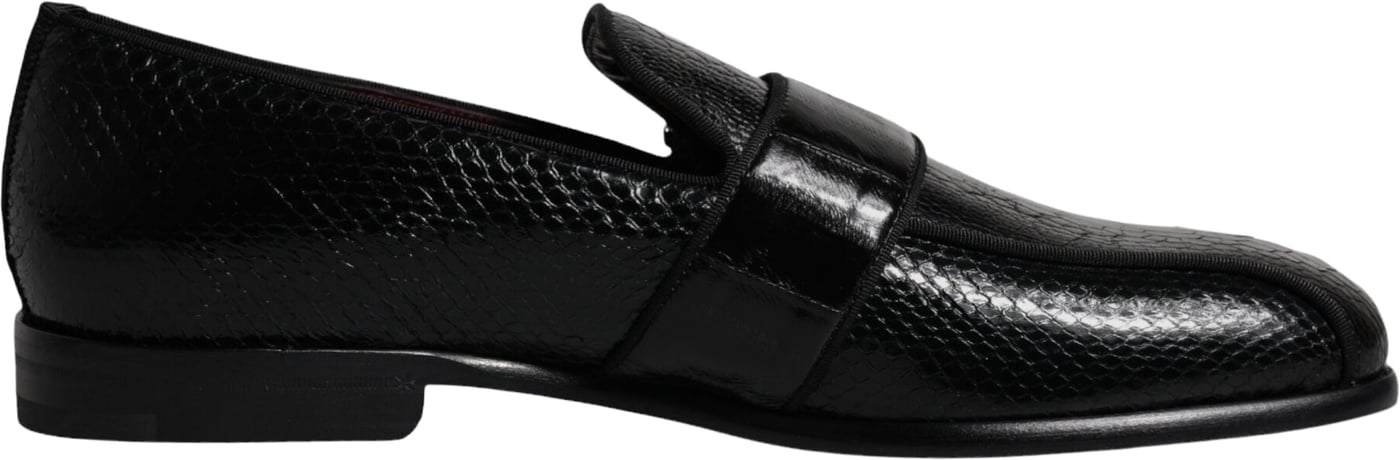Dolce & Gabbana Black Exotic Leather DG Logo Loafers Formal Dress Shoes