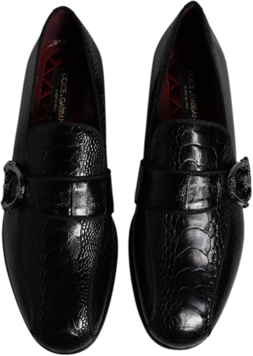 Dolce & Gabbana Black Exotic Leather DG Logo Loafers Formal Dress Shoes