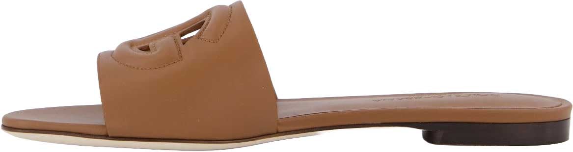 Dames D&G Logo Flat Slides Bruin