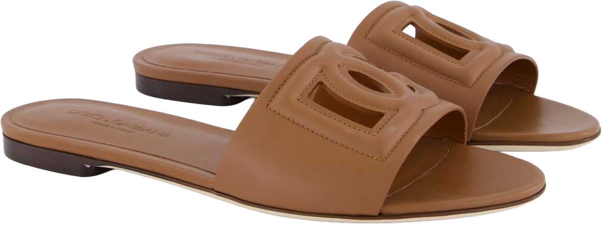 Dames D&G Logo Flat Slides Bruin