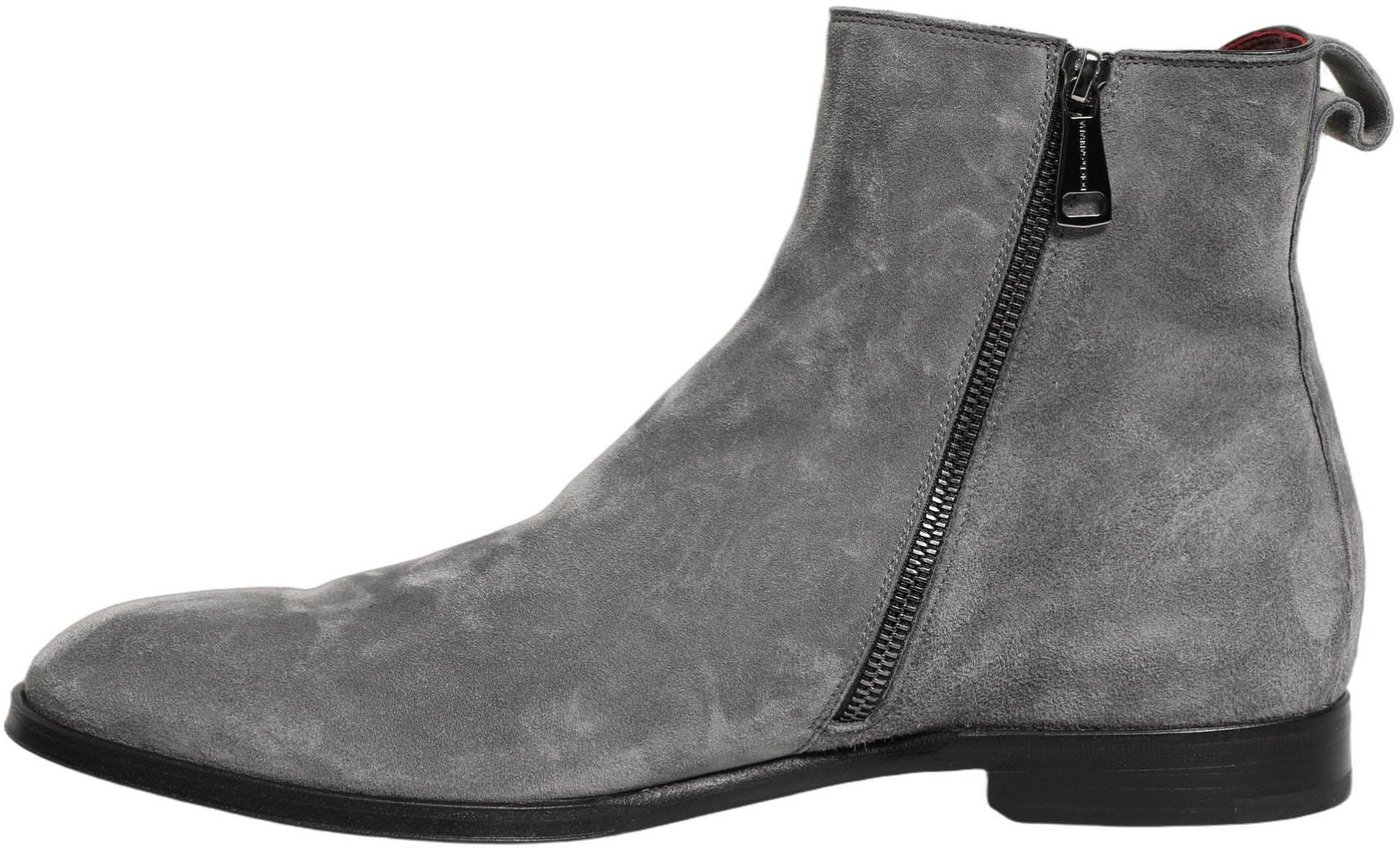 Dolce & Gabbana Gray Suede Leather Chelsea Boots Shoes