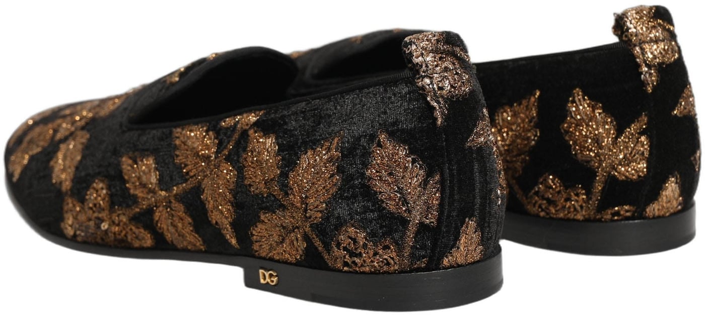 Dolce & Gabbana Black Floral Jacquard Dress Loafers Shoes