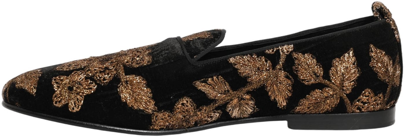 Dolce & Gabbana Black Floral Jacquard Dress Loafers Shoes