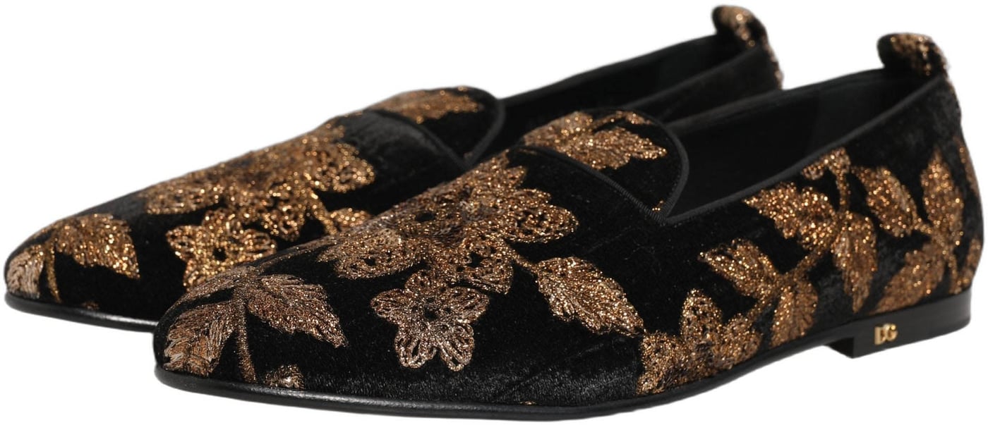 Dolce & Gabbana Black Floral Jacquard Dress Loafers Shoes