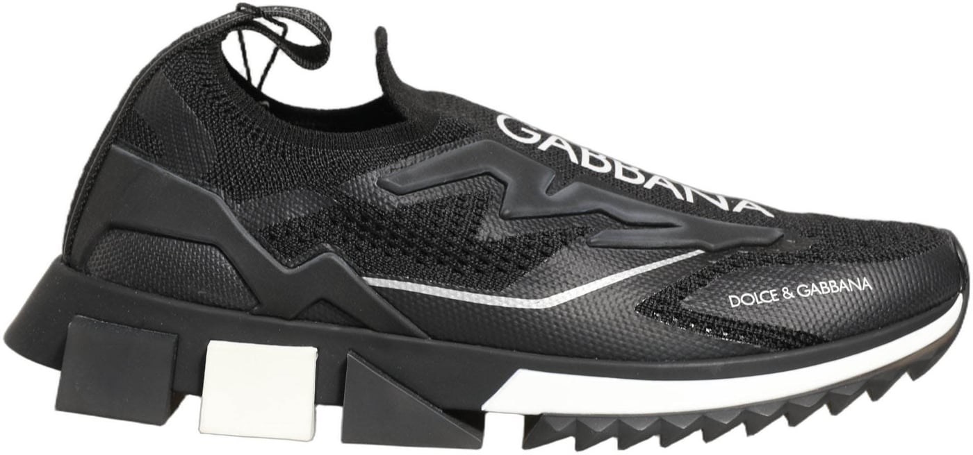 Dolce & Gabbana Black White Sorrento Slip-On Logo Sneakers Shoes