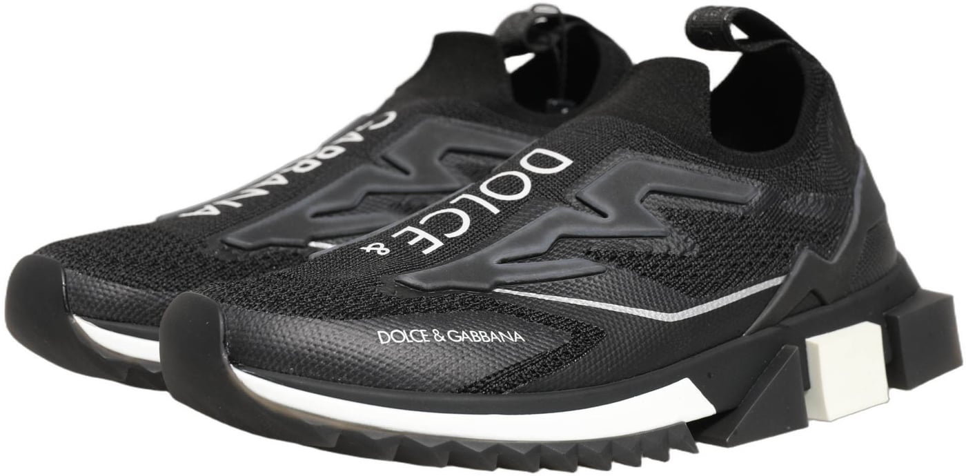 Dolce & Gabbana Black White Sorrento Slip-On Logo Sneakers Shoes