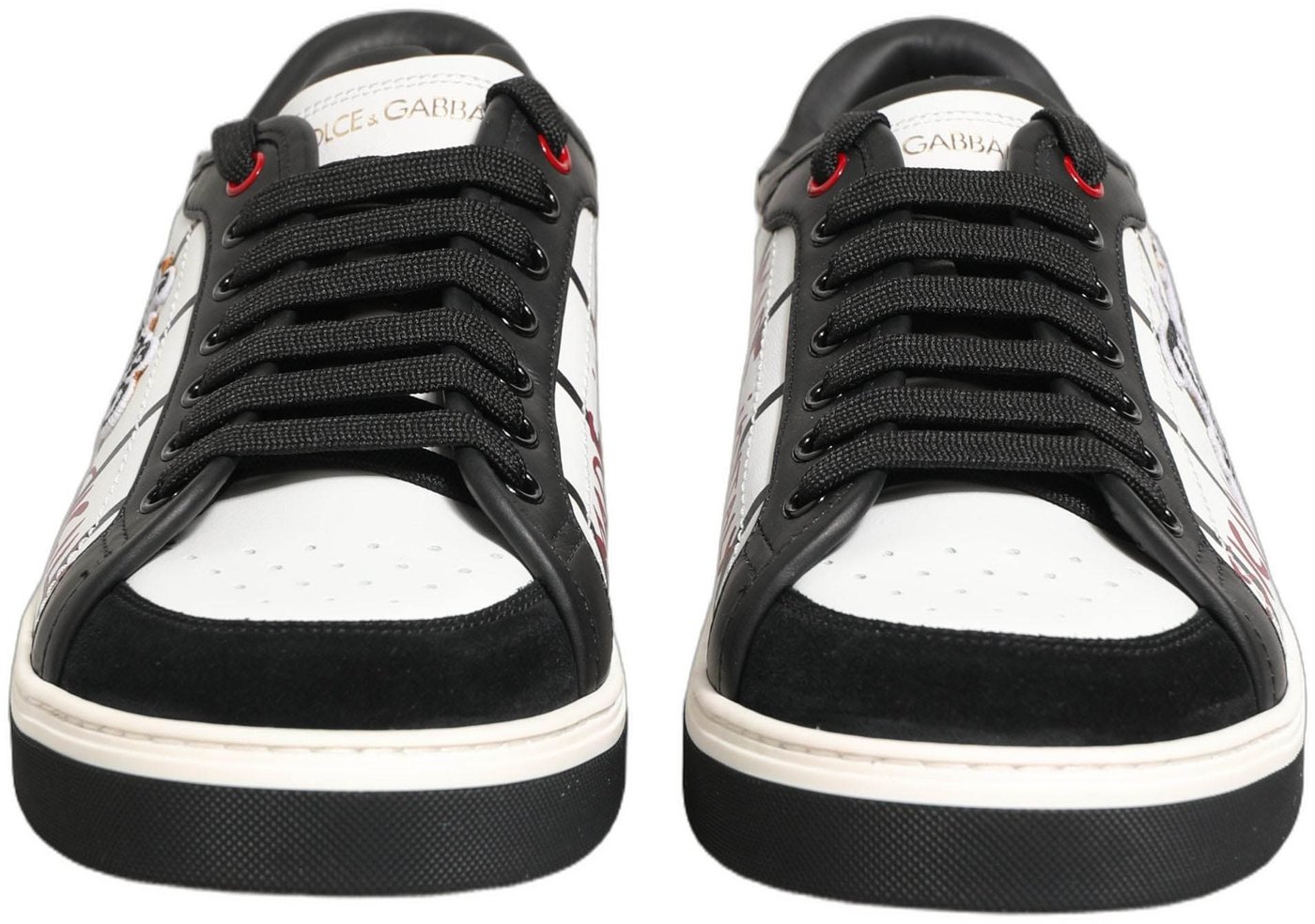 Dolce & Gabbana White Black DG Logo King Patch Low-Top Sneaker Shoes