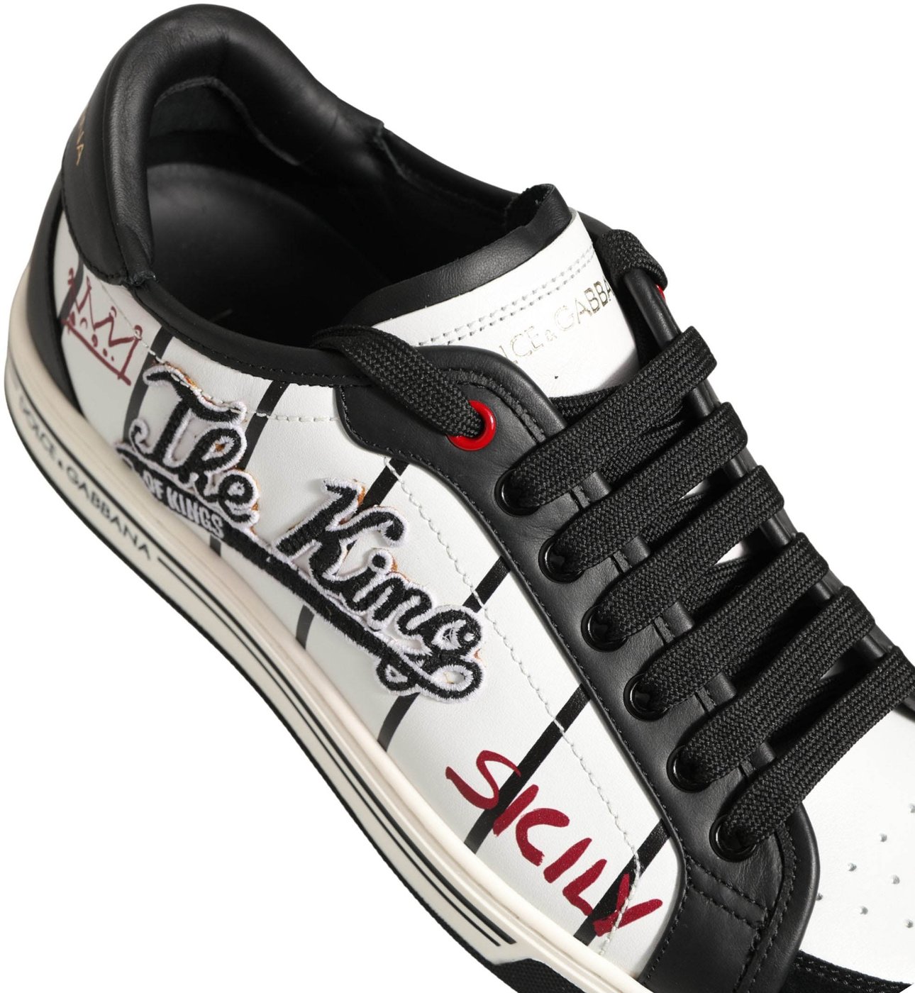 Dolce & Gabbana White Black DG Logo King Patch Low-Top Sneaker Shoes