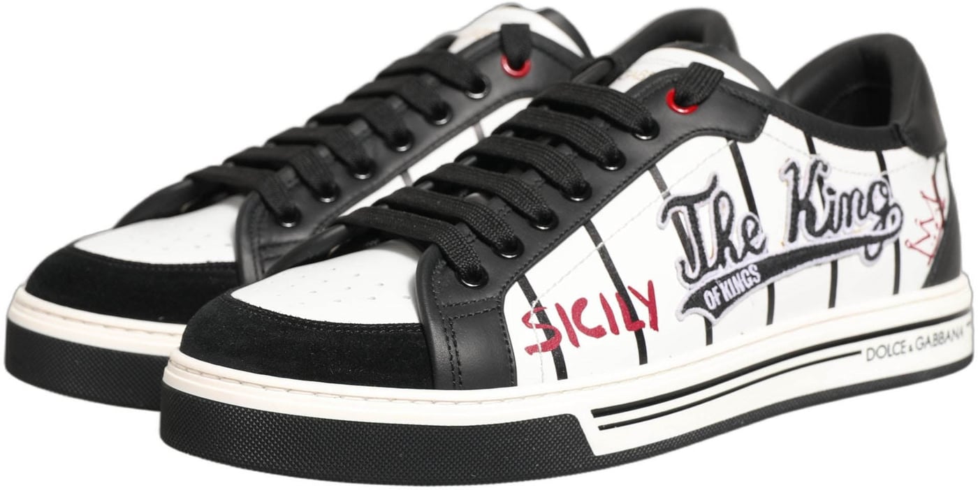 Dolce & Gabbana White Black DG Logo King Patch Low-Top Sneaker Shoes