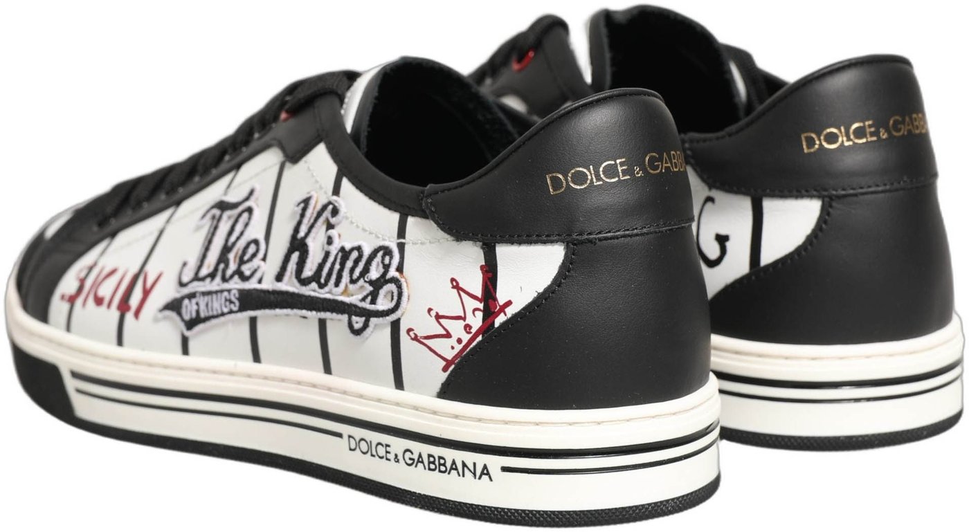 Dolce & Gabbana White Black DG Logo King Patch Low-Top Sneaker Shoes