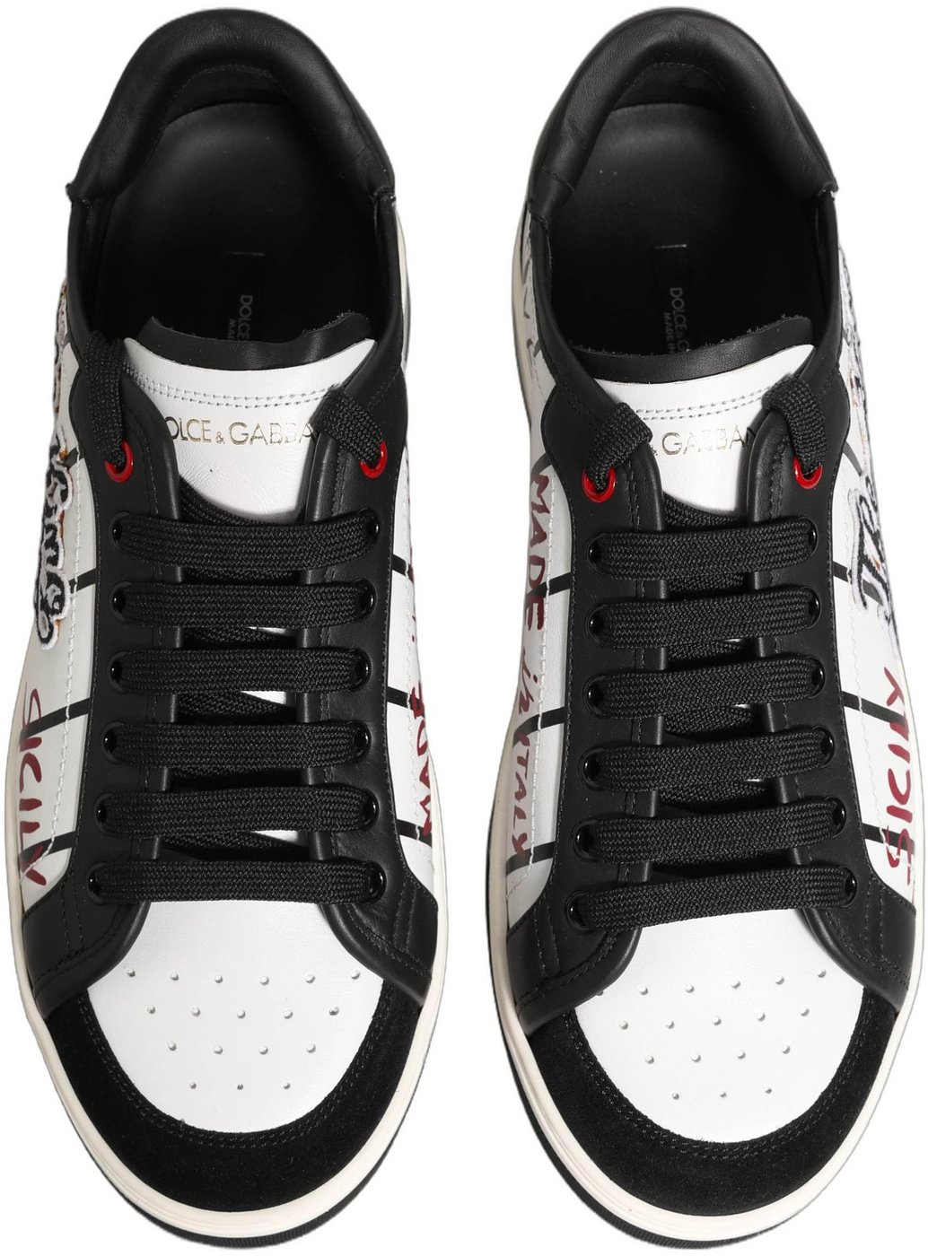 Dolce & Gabbana White Black DG Logo King Patch Low-Top Sneaker Shoes
