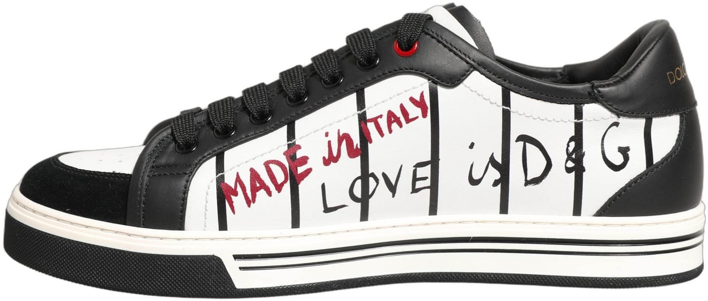 Dolce & Gabbana White Black DG Logo King Patch Low-Top Sneaker Shoes